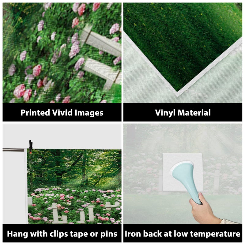 AOFOTO 5x7ft Romantic Garden Photography Studio Background Wedding Backdrop Spring Flowers Fence Meadow Grassland Girl Lovers Baby Kid Toddler Artistic Portrait Forest Photoshoot Props Video Drape - Image 3